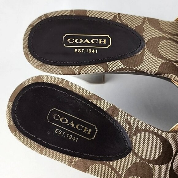 Coach Kathie Slides Dark Brown Leather Signature Log Mid Heel Size 8.5B - Picture 13 of 16